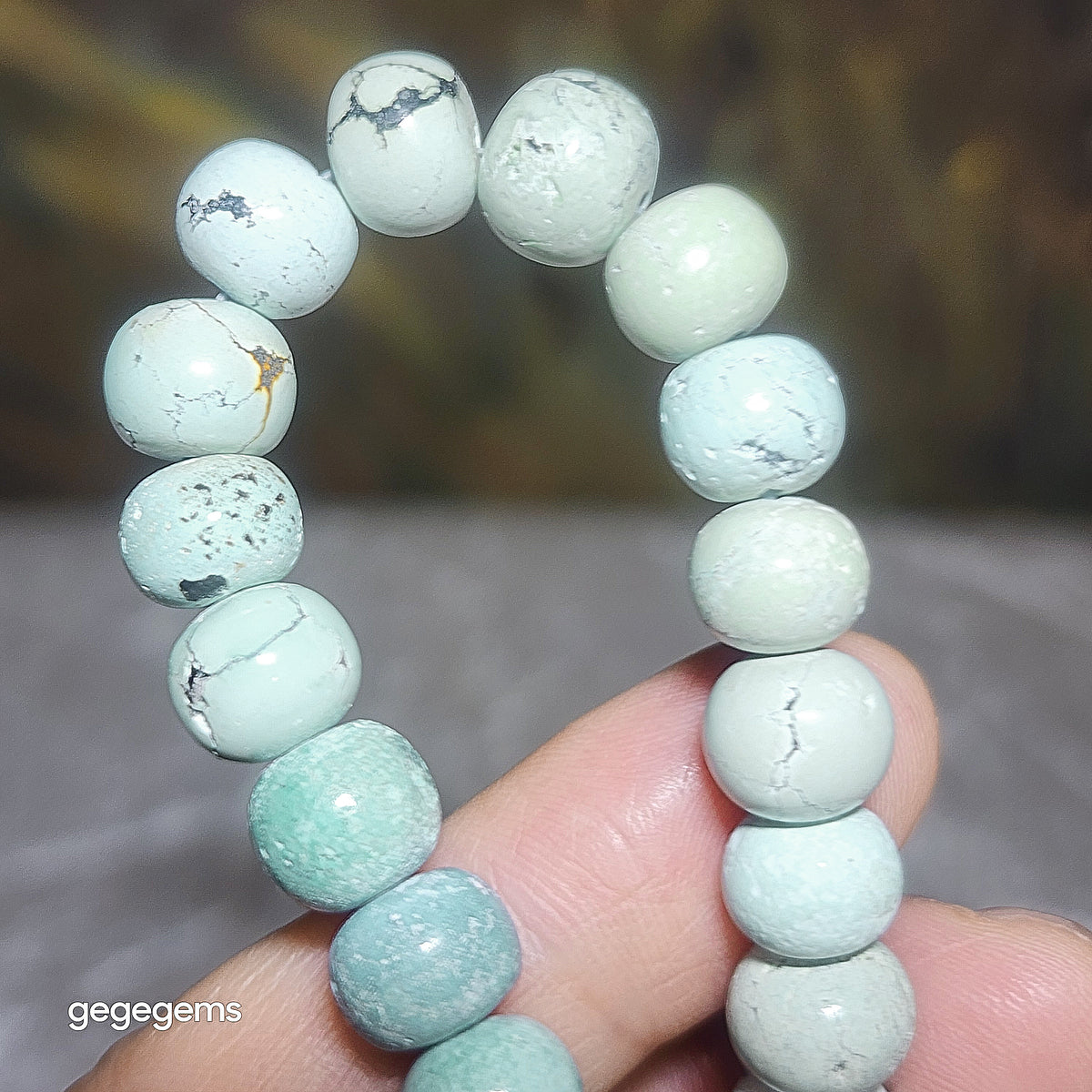 9mm+ Premium natural untreated Hubei Turquoise light blue green traditional old style beads bracelet [Natural Crystal] 优质天然原矿湖北松石浅蓝绿老型珠手链