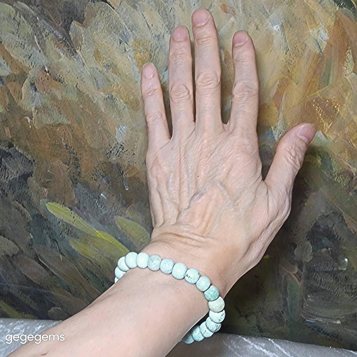 9mm+ Premium natural untreated Hubei Turquoise light blue green traditional old style beads bracelet [Natural Crystal] 优质天然原矿湖北松石浅蓝绿老型珠手链