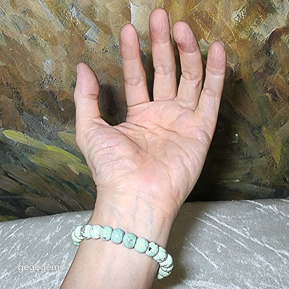 9mm+ Premium natural untreated Hubei Turquoise light blue green traditional old style beads bracelet [Natural Crystal] 优质天然原矿湖北松石浅蓝绿老型珠手链