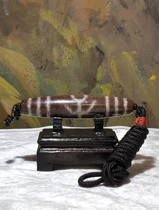 76mm Aged Tibetan Zhang Zhung Natural Eyes Benefactor Savior Dzi pendant with lots of red spots (with certificate) [Natural Crystal] 西藏老矿天眼滿朱砂贵人天珠(带证书)