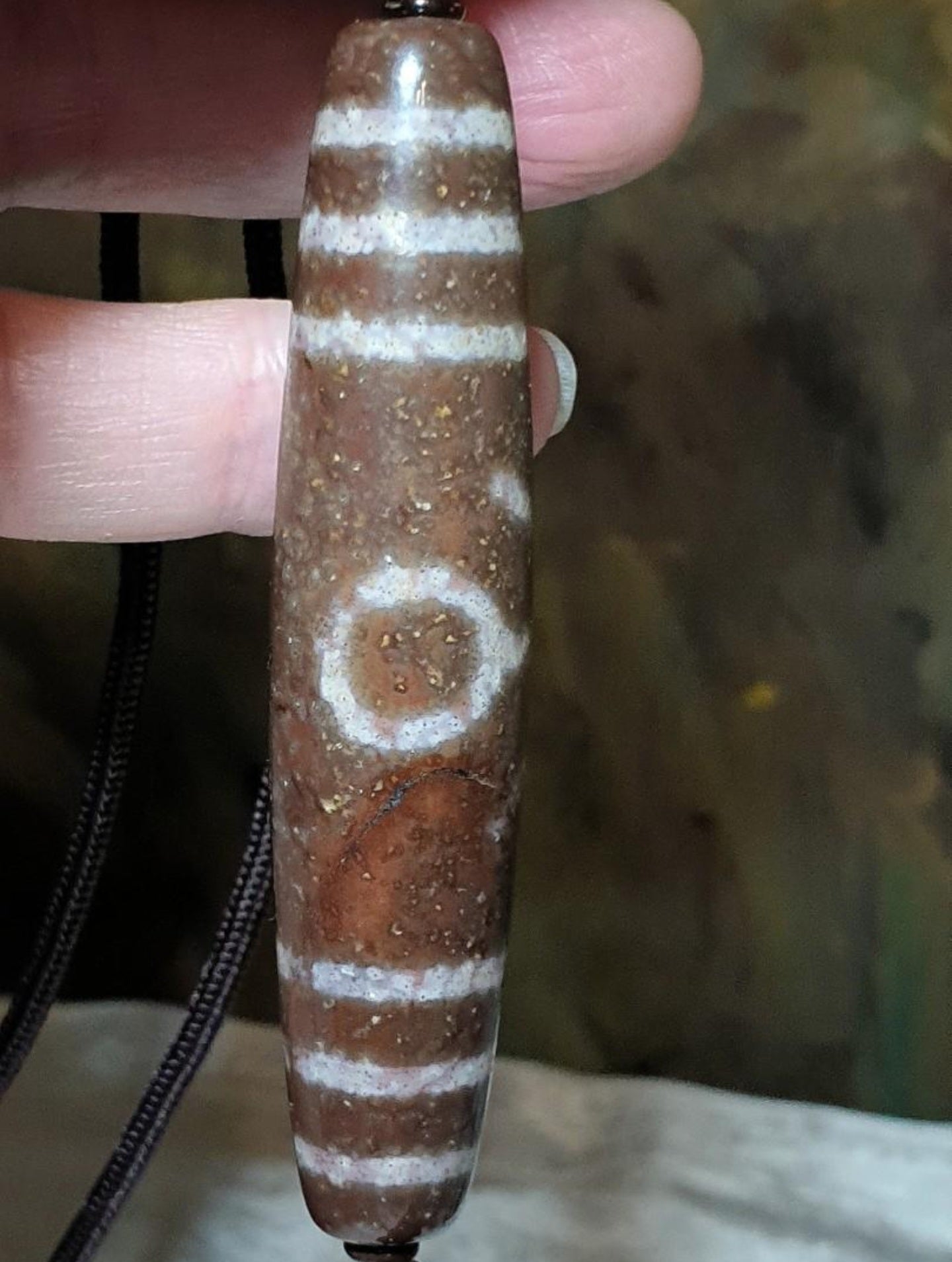 76mm Aged Tibetan Zhang Zhung Natural Eyes Benefactor Savior Dzi pendant with lots of red spots (with certificate) [Natural Crystal] 西藏老矿天眼滿朱砂贵人天珠(带证书)