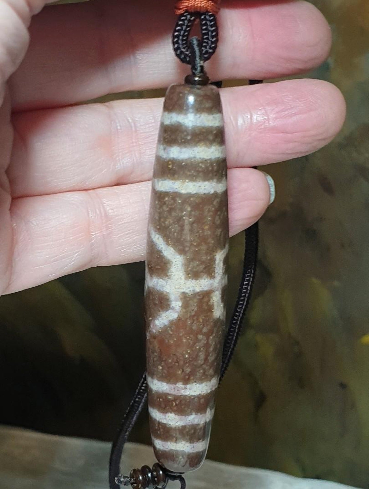 76mm Aged Tibetan Zhang Zhung Natural Eyes Benefactor Savior Dzi pendant with lots of red spots (with certificate) [Natural Crystal] 西藏老矿天眼滿朱砂贵人天珠(带证书)