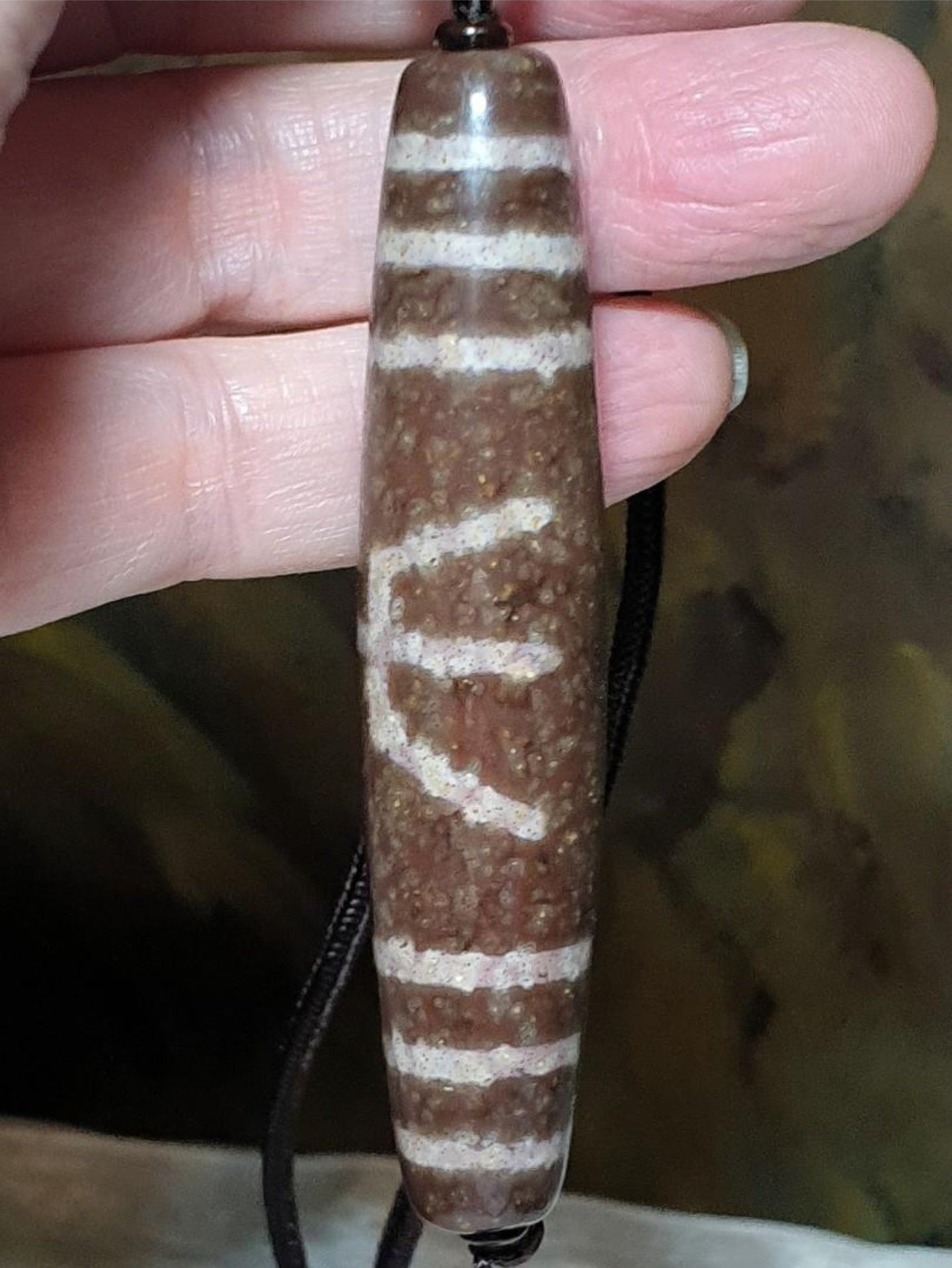 76mm Aged Tibetan Zhang Zhung Natural Eyes Benefactor Savior Dzi pendant with lots of red spots (with certificate) [Natural Crystal] 西藏老矿天眼滿朱砂贵人天珠(带证书)