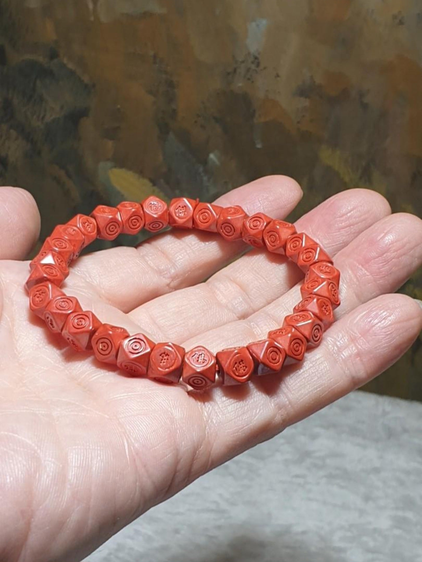 9.1mm purest natural Cinnabar hand carved "Tang Baleng" shape and Chinese Character "Buddha 佛" bracelet [Natural Crystal] 9.1毫米原矿朱砂手工手链雕刻唐八棱双佛字