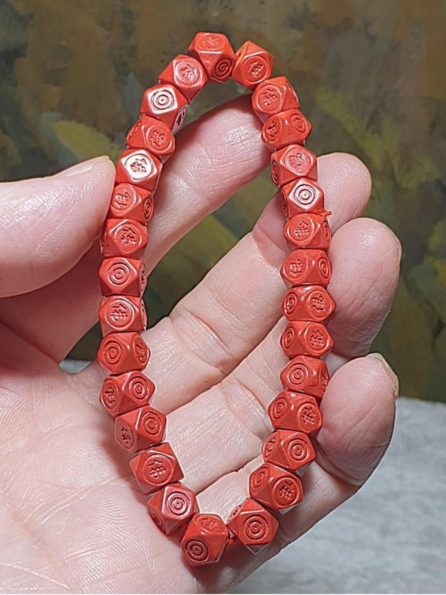 9.1mm purest natural Cinnabar hand carved "Tang Baleng" shape and Chinese Character "Buddha 佛" bracelet [Natural Crystal] 9.1毫米原矿朱砂手工手链雕刻唐八棱双佛字