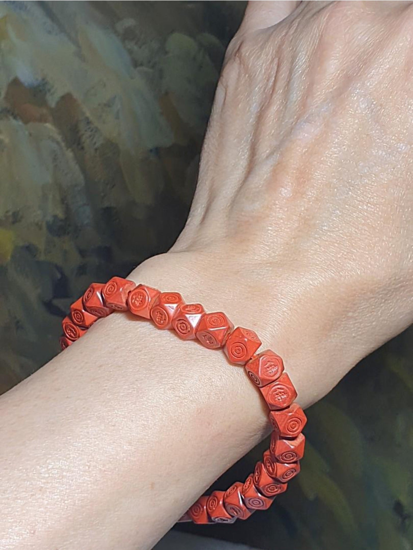 9.1mm purest natural Cinnabar hand carved "Tang Baleng" shape and Chinese Character "Buddha 佛" bracelet [Natural Crystal] 9.1毫米原矿朱砂手工手链雕刻唐八棱双佛字