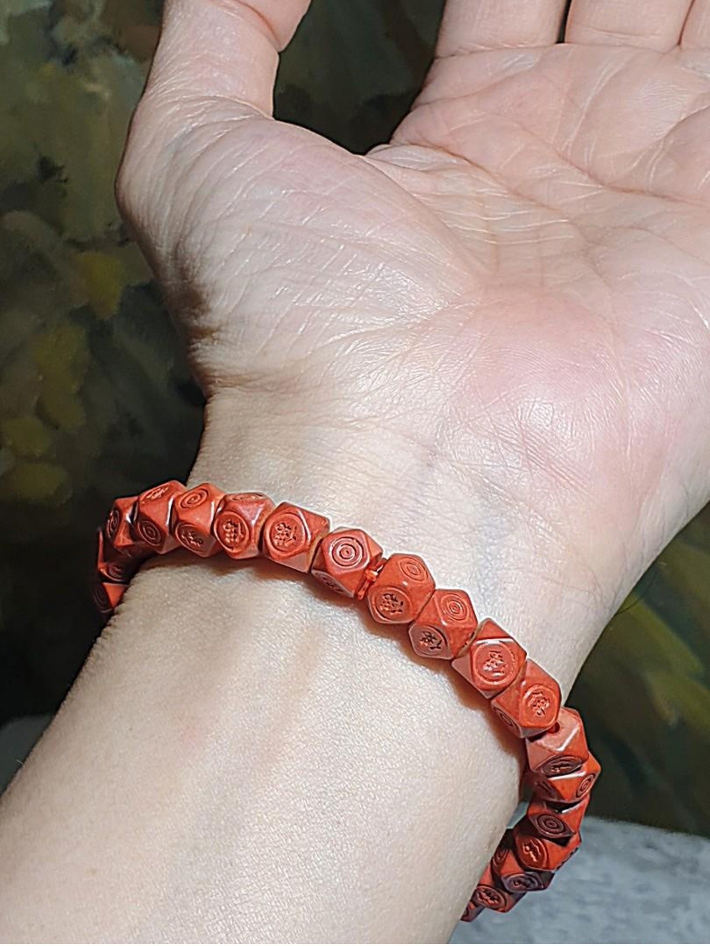 9.1mm purest natural Cinnabar hand carved "Tang Baleng" shape and Chinese Character "Buddha 佛" bracelet [Natural Crystal] 9.1毫米原矿朱砂手工手链雕刻唐八棱双佛字