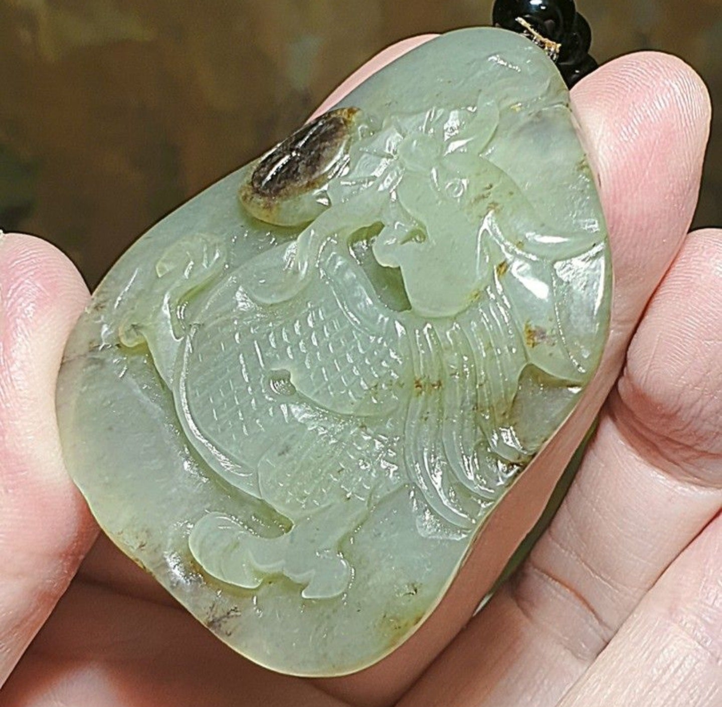 Hetian Pebble Nephrite light green brown "Jade Skin" hand carved Dragon & Copper Coins Jade handheld (with certificate) 和田玉籽玉浅绿黄褐沁手工雕刻龙、铜钱手把(带证书)