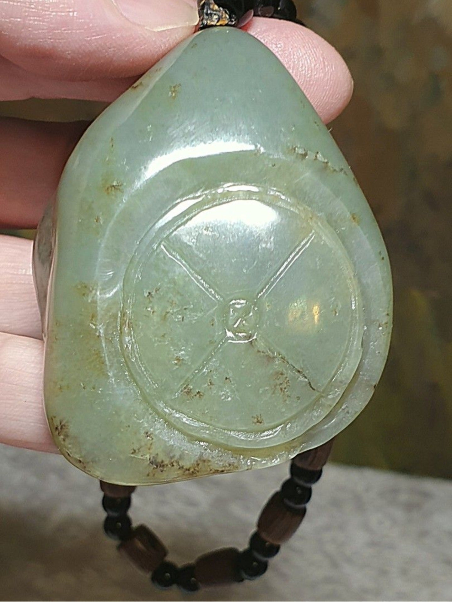 Hetian Pebble Nephrite light green brown "Jade Skin" hand carved Dragon & Copper Coins Jade handheld (with certificate) 和田玉籽玉浅绿黄褐沁手工雕刻龙、铜钱手把(带证书)