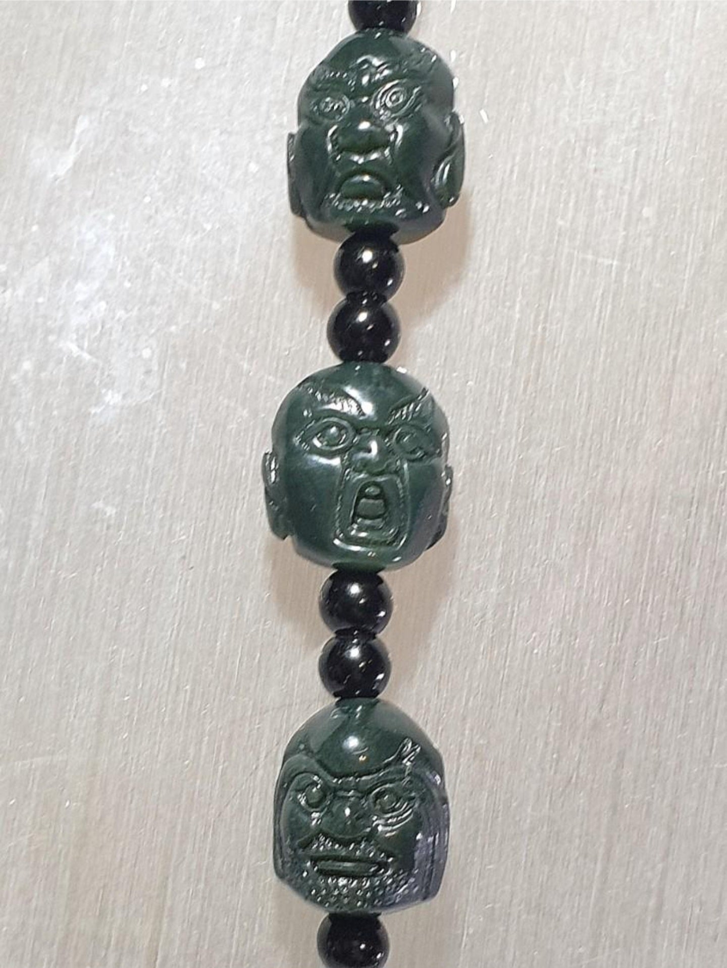Natural Nephrite deep green 18 Arhats necklace (with certificate) [Natual Crystal] 和田玉深青玉十八罗汉項链(带证书)