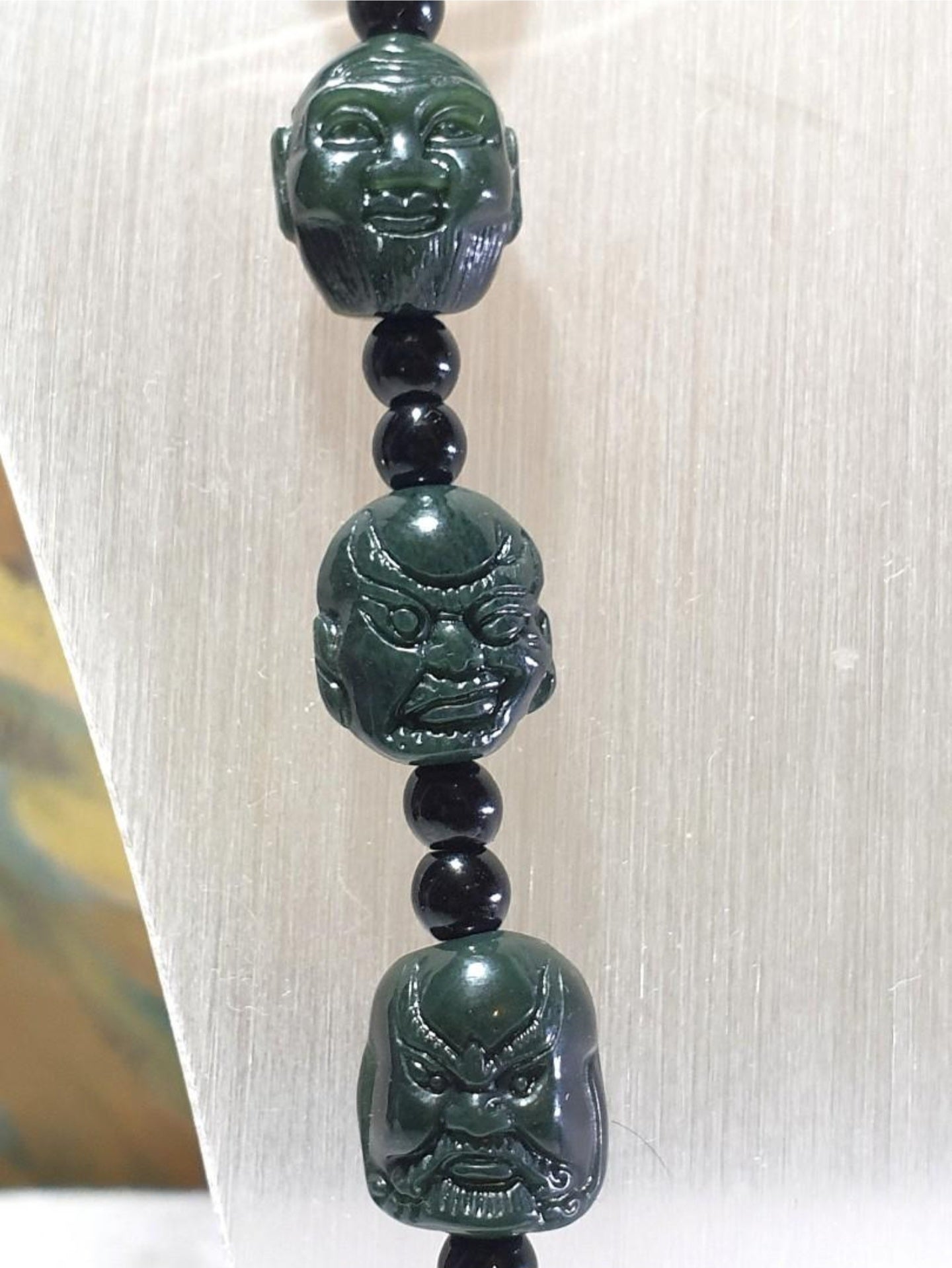 Natural Nephrite deep green 18 Arhats necklace (with certificate) [Natual Crystal] 和田玉深青玉十八罗汉項链(带证书)