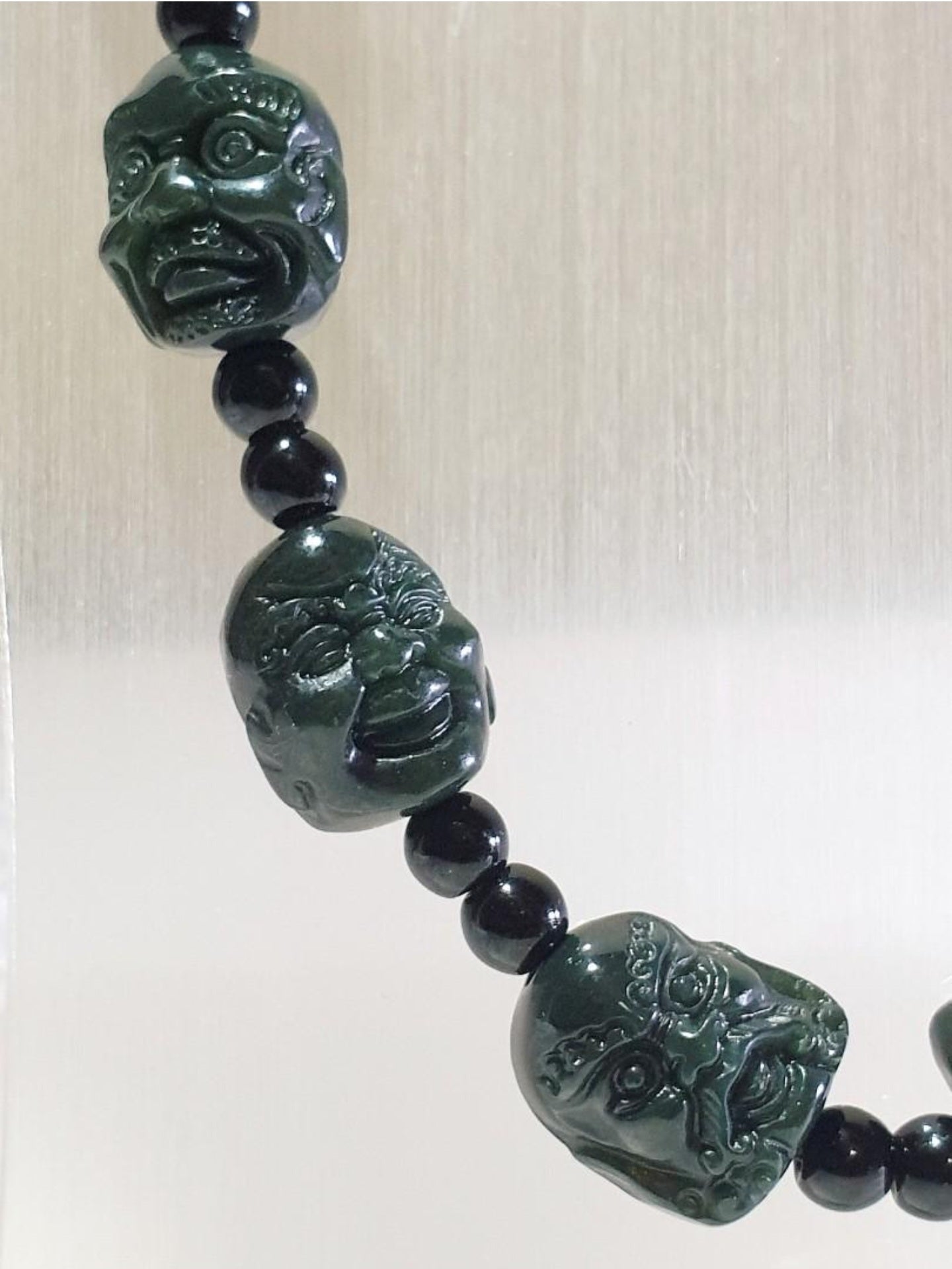 Natural Nephrite deep green 18 Arhats necklace (with certificate) [Natual Crystal] 和田玉深青玉十八罗汉項链(带证书)
