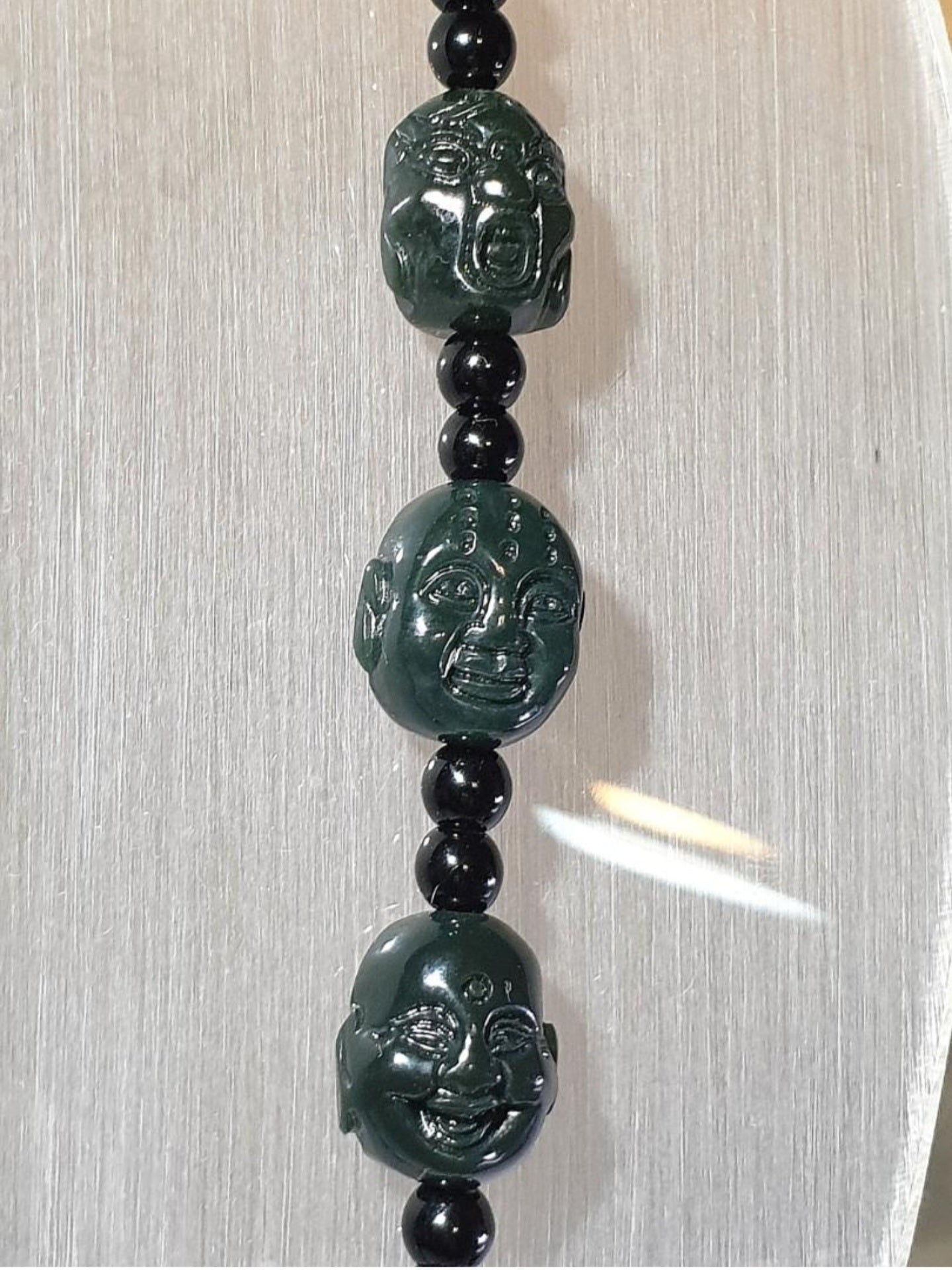 Natural Nephrite deep green 18 Arhats necklace (with certificate) [Natual Crystal] 和田玉深青玉十八罗汉項链(带证书)