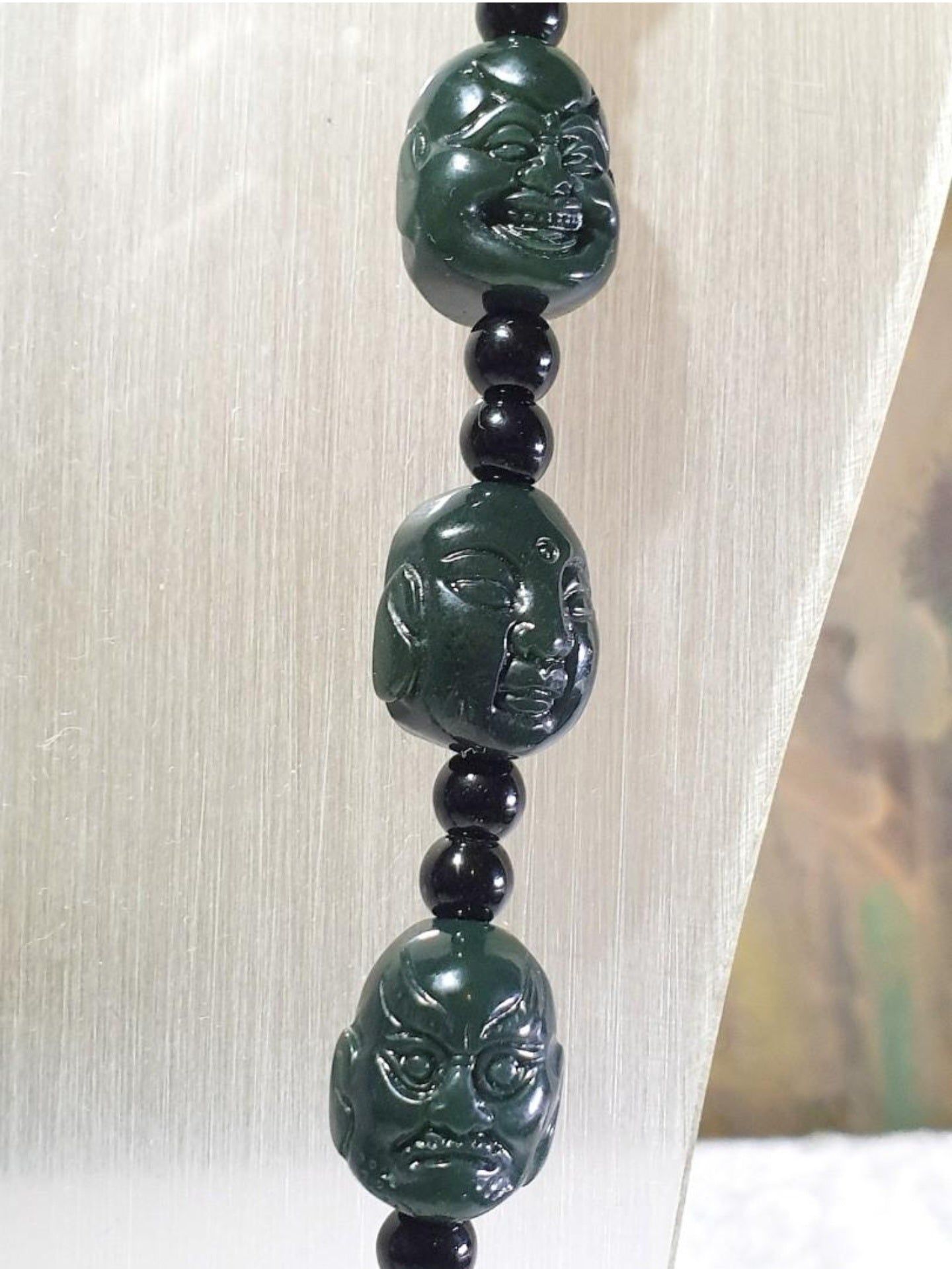 Natural Nephrite deep green 18 Arhats necklace (with certificate) [Natual Crystal] 和田玉深青玉十八罗汉項链(带证书)