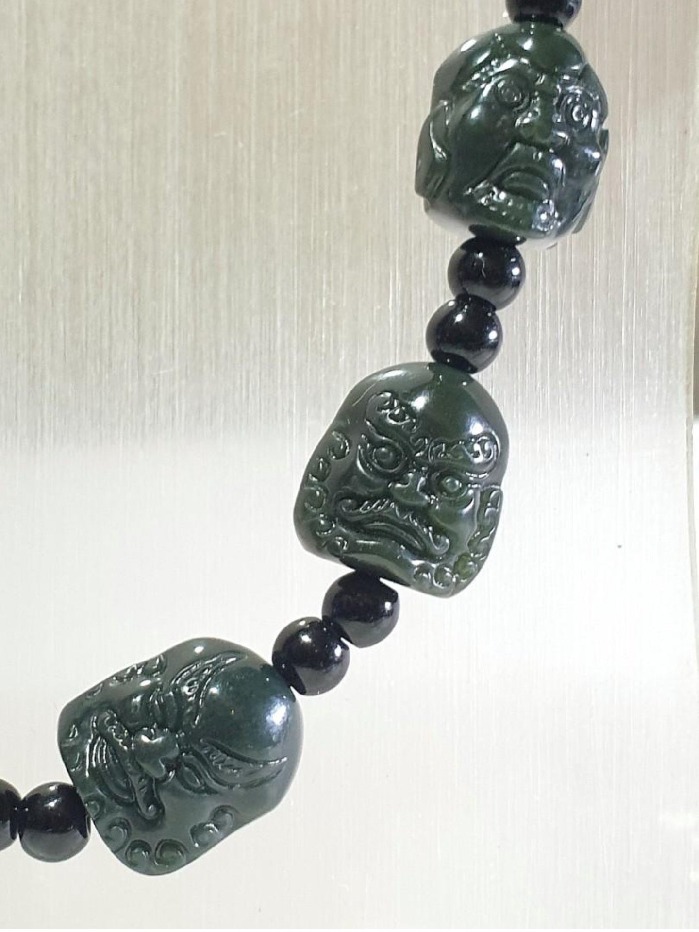 Natural Nephrite deep green 18 Arhats necklace (with certificate) [Natual Crystal] 和田玉深青玉十八罗汉項链(带证书)