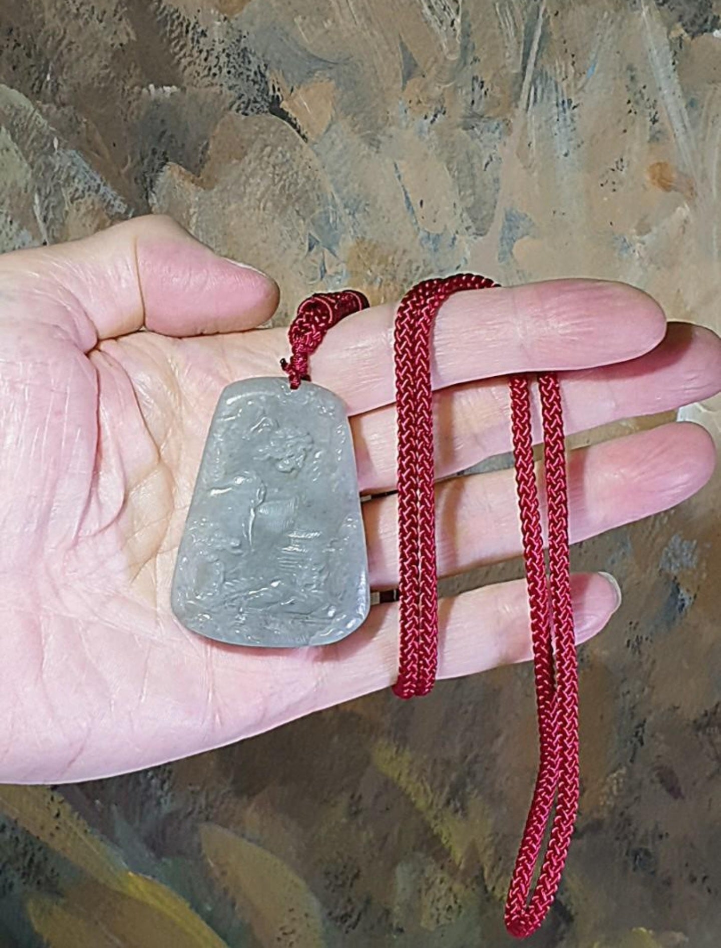 Premium Nephrite Qinghua Landscape pendant (with certificate) 优质和田玉青花山水吊坠(带证书)
