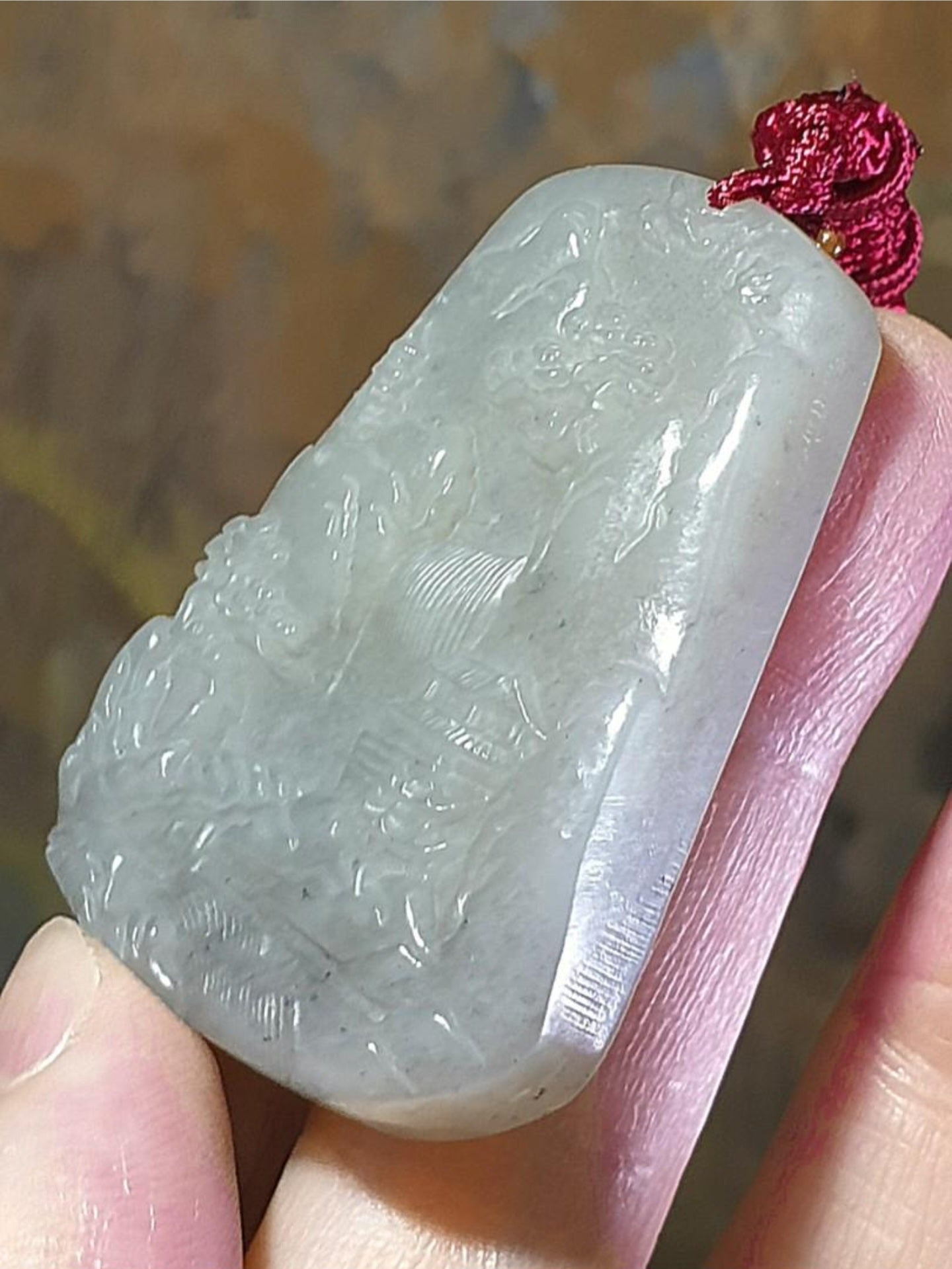 Premium Nephrite Qinghua Landscape pendant (with certificate) 优质和田玉青花山水吊坠(带证书)
