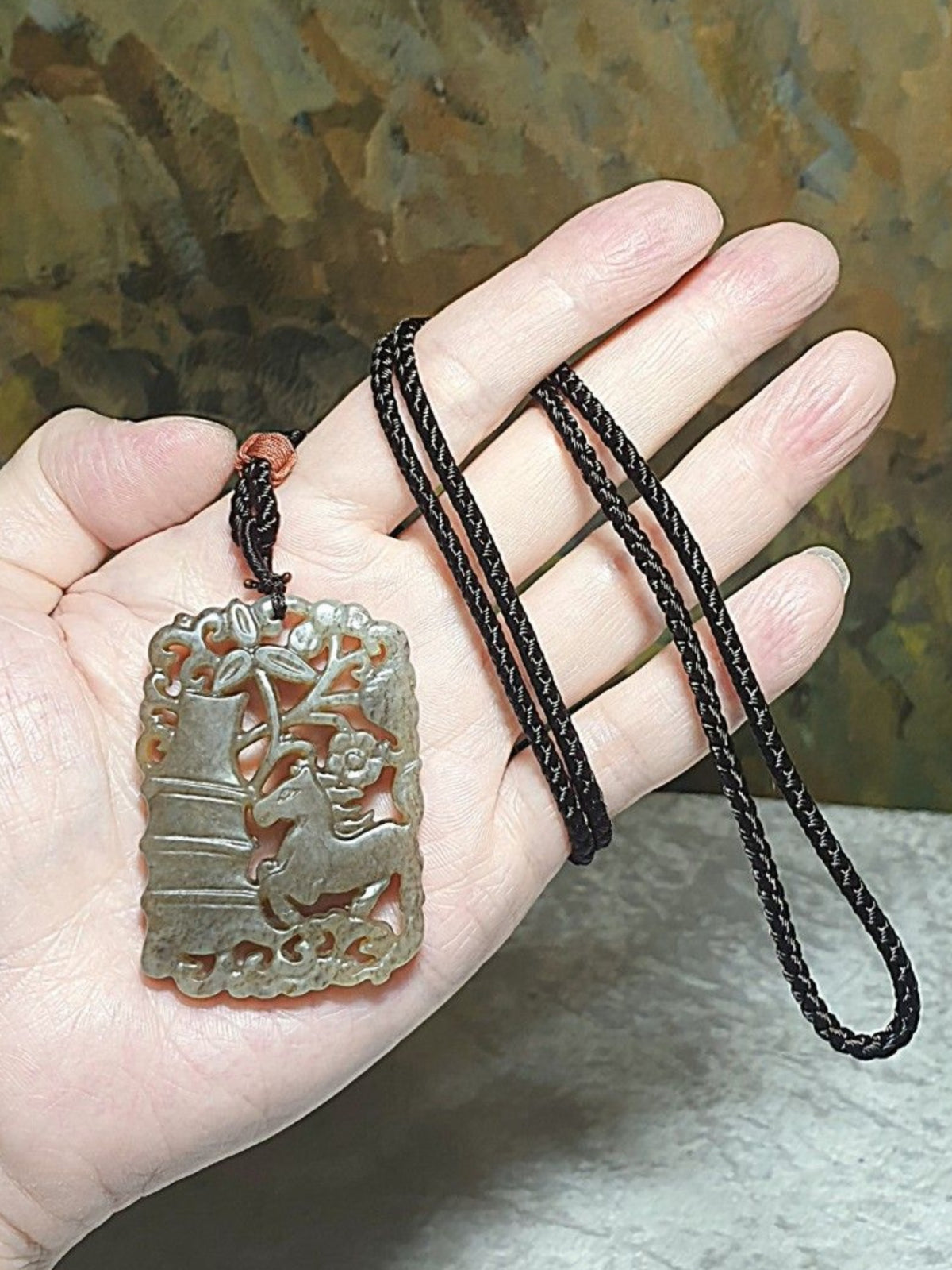 Premium Nephrite caramel brown Plum Blossom, Bamboo & Horse Jade pendant (with certificate) 优质和田玉且末全糖青梅竹马(梅花竹马)吊坠(带证书)