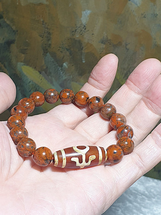 10mm Brecciated Jasper and Savior Dzi (贵人天珠) bracelet [Natural Crystal]