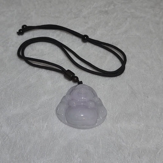 36.9 grams Type A Jadeite light lavender Laughing Buddha (Maitreya) Jade pendant (with certificate) 36.9克淡紫翡翠笑佛弥勒佛吊坠(带证书)