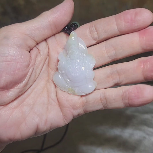 Type A Jadeite Premium light lavender & yellow Ji Gong Jade pendant (with certificate) 精品翡翠A货浅紫罗兰小许黄翡济公活佛吊坠(带证书)