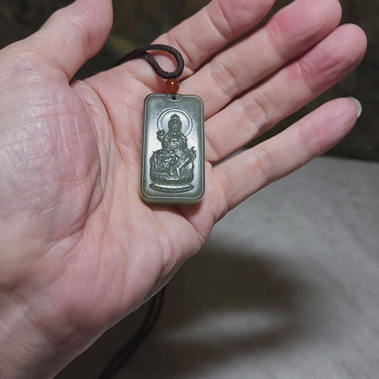 Premium Nephrite Manjusri Pusa (for Zodiac Rabbit) Jade pendant (with certificate) 和田玉且末青白糖文殊师利菩萨(合生肖兔)牌子(带证书)