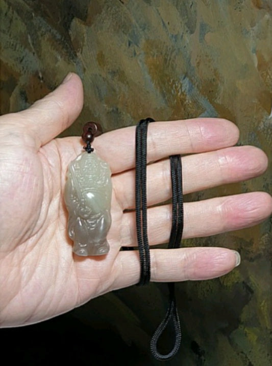 Premium Nephrite Qinghai smoky purplish light greenish Zhong Kui Jade pendant (with certificate) [Natural Crystal]优质和田玉青海料青白烟紫钟馗吊坠(带证书)