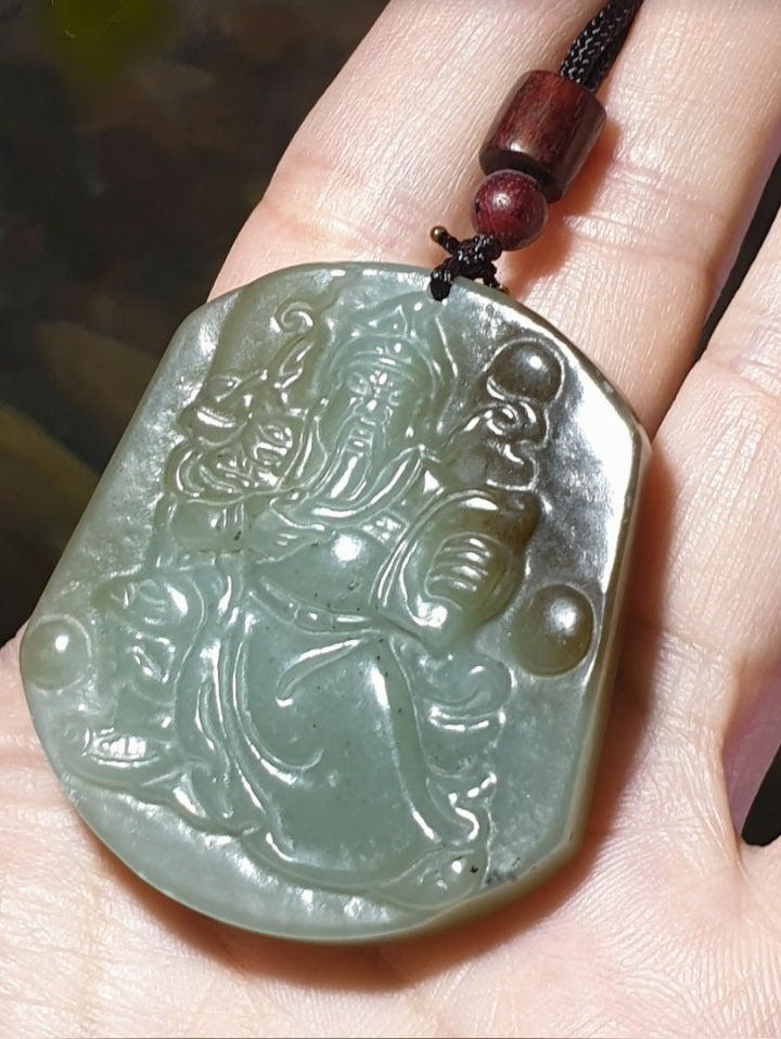 Premium natural untreated brownish greenish Nephrite Guan Gong pendant (with certificate) [Natual Crystal] 和田玉且未料青白糖玉关公吊坠(带证书)