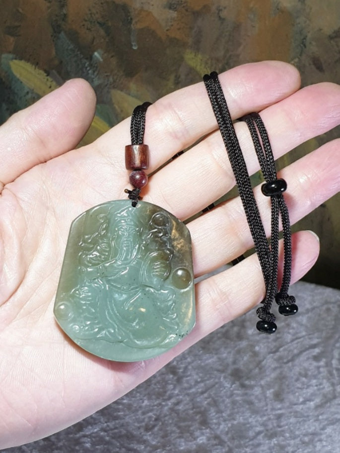 Premium natural untreated brownish greenish Nephrite Guan Gong pendant (with certificate) [Natual Crystal] 和田玉且未料青白糖玉关公吊坠(带证书)