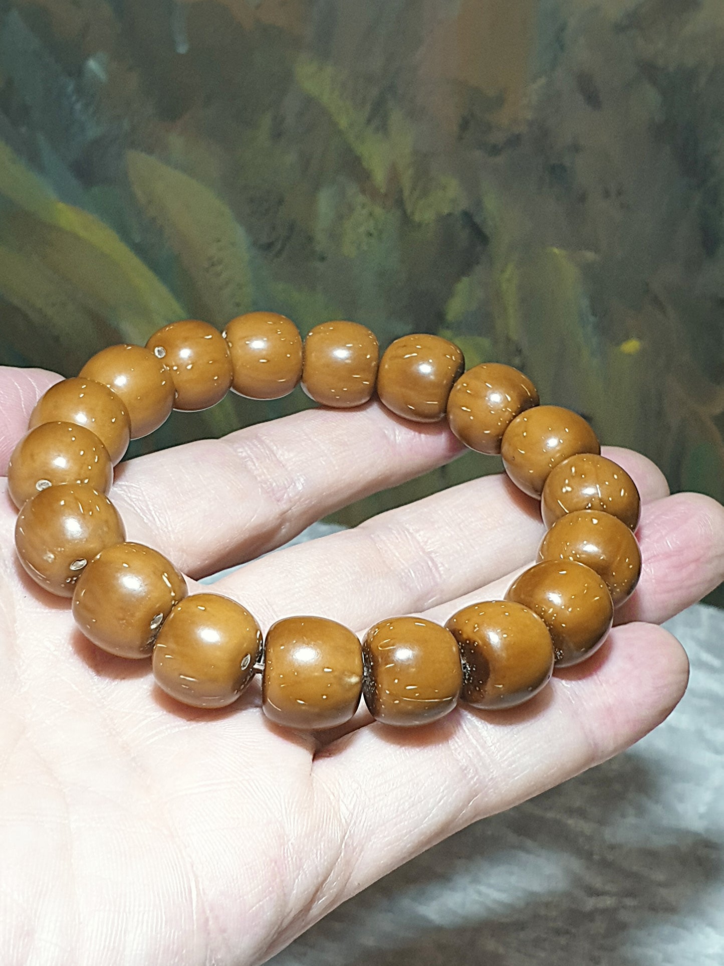 13.5mm 3-Eye Bodhi (zijinshu) ginger yellow traditional old style cut beads bracelet/handheld [Natural unprocessed] 13.5毫米招财紫金鼠(三眼菩提)姜黄皮精工老型珠手链/手持
