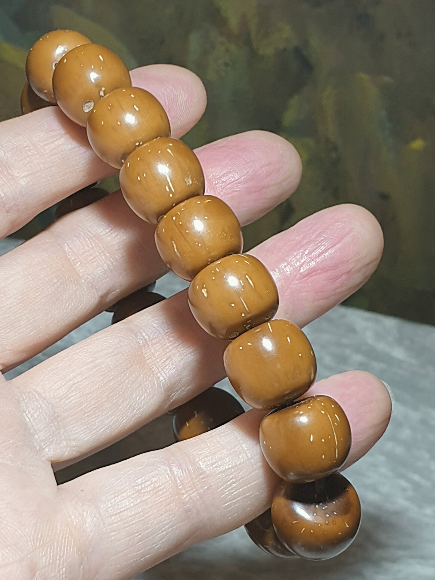 13.5mm 3-Eye Bodhi (zijinshu) ginger yellow traditional old style cut beads bracelet/handheld [Natural unprocessed] 13.5毫米招财紫金鼠(三眼菩提)姜黄皮精工老型珠手链/手持