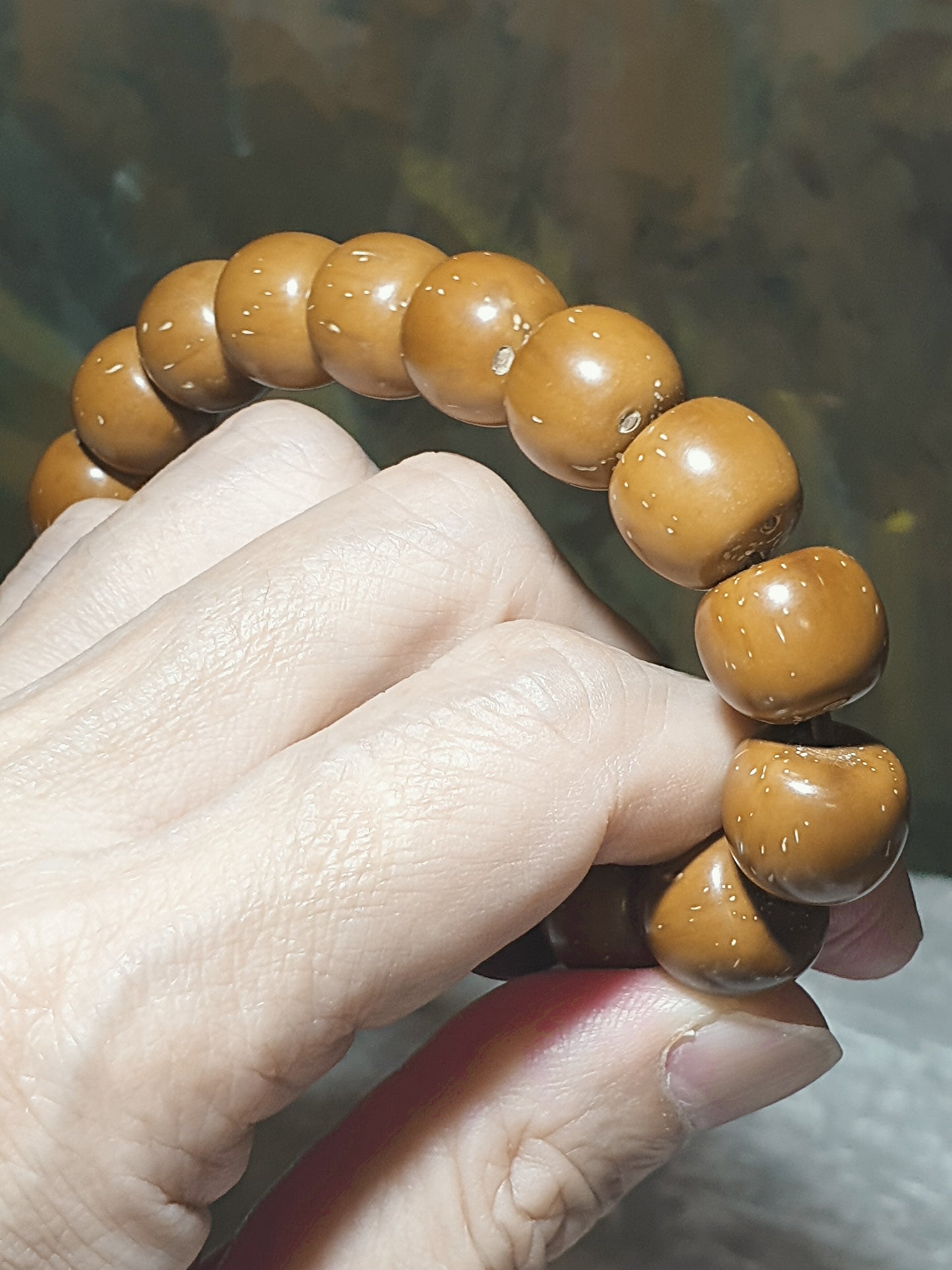 13.5mm 3-Eye Bodhi (zijinshu) ginger yellow traditional old style cut beads bracelet/handheld [Natural unprocessed] 13.5毫米招财紫金鼠(三眼菩提)姜黄皮精工老型珠手链/手持