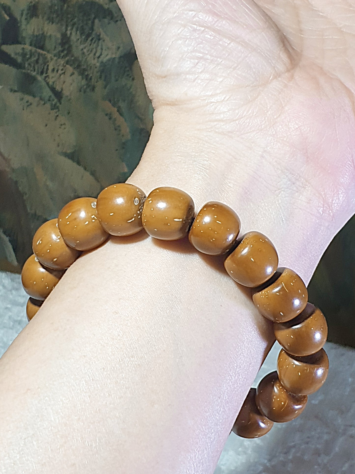 13.5mm 3-Eye Bodhi (zijinshu) ginger yellow traditional old style cut beads bracelet/handheld [Natural unprocessed] 13.5毫米招财紫金鼠(三眼菩提)姜黄皮精工老型珠手链/手持