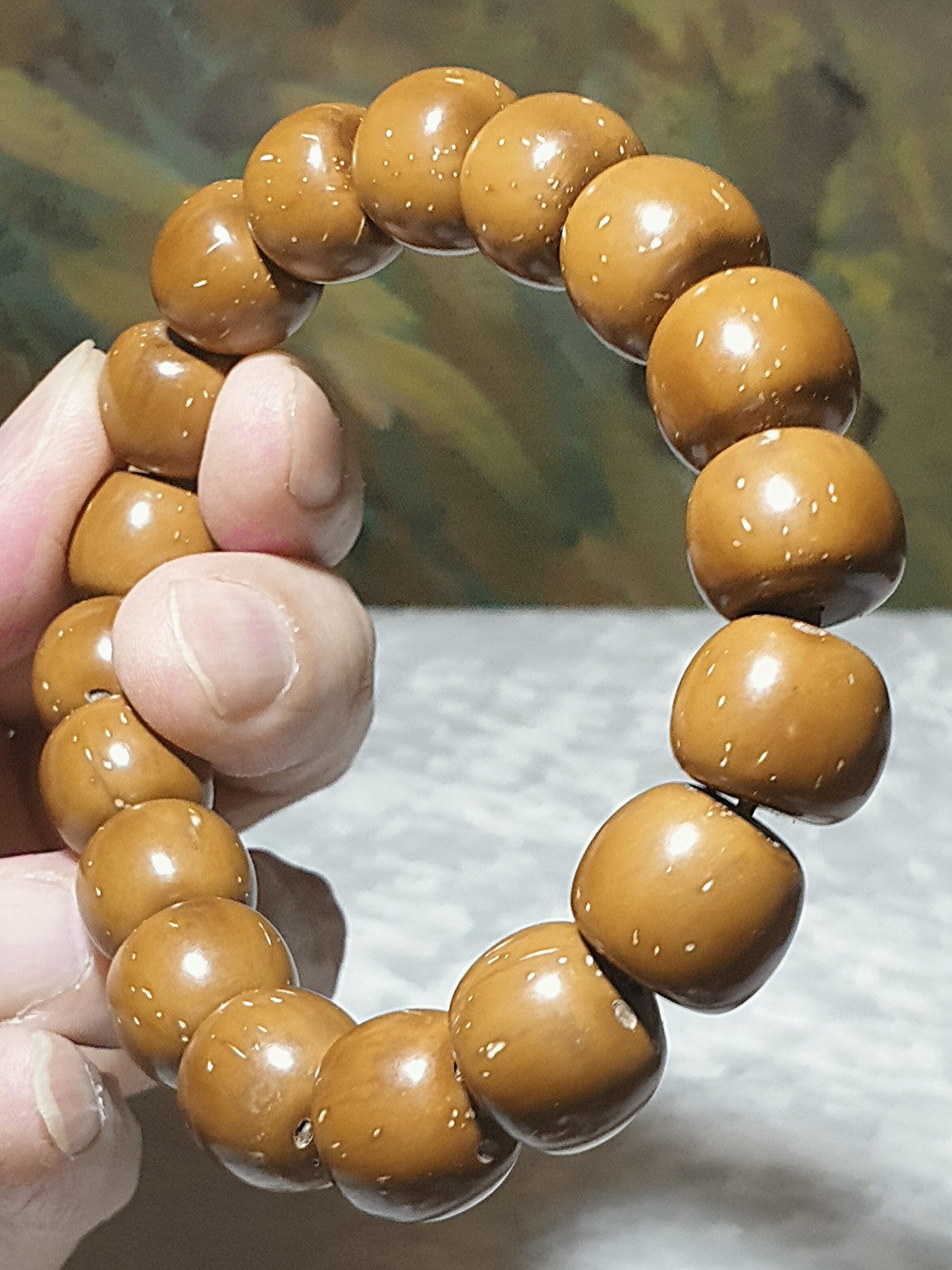 13.5mm 3-Eye Bodhi (zijinshu) ginger yellow traditional old style cut beads bracelet/handheld [Natural unprocessed] 13.5毫米招财紫金鼠(三眼菩提)姜黄皮精工老型珠手链/手持