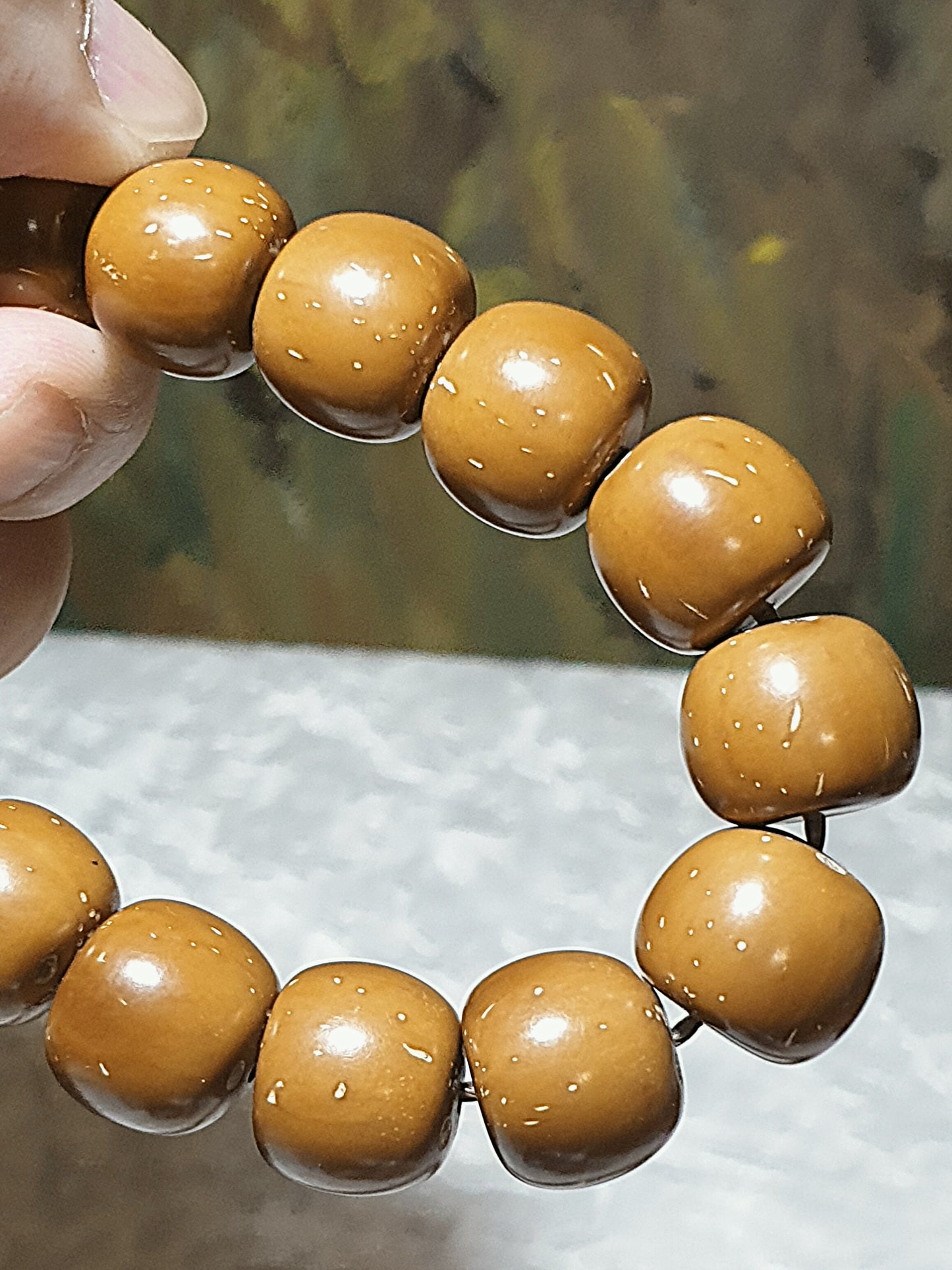 13.5mm 3-Eye Bodhi (zijinshu) ginger yellow traditional old style cut beads bracelet/handheld [Natural unprocessed] 13.5毫米招财紫金鼠(三眼菩提)姜黄皮精工老型珠手链/手持