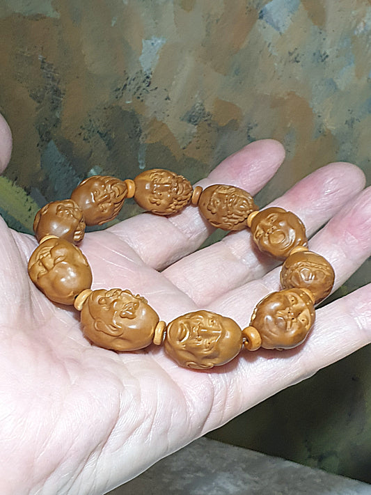 20x15x14mm Olive seeds 18 Arhats carvings bracelet/handheld [Natural unprocessed] 20x15x14毫米橄榄核雕十八罗汉手链/手持