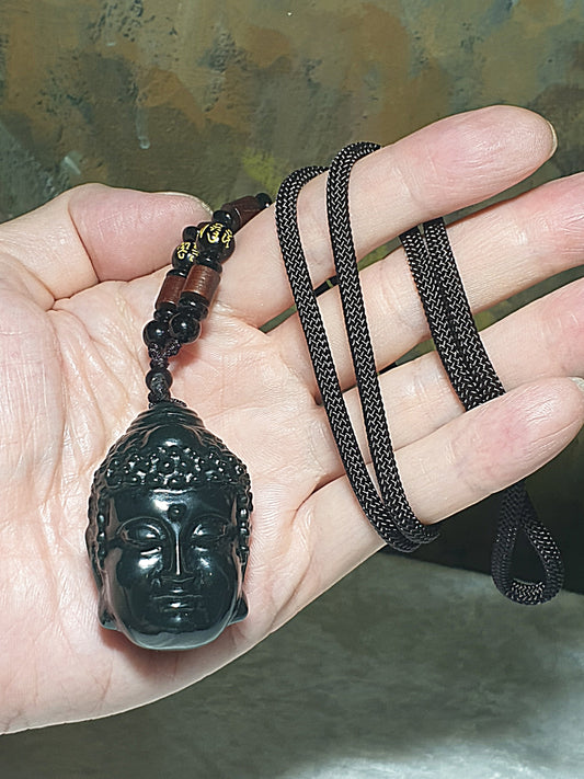 Premium deep greenish Nephrite 3-dimensional cravings "On a Whim" (One Thought) Buddha and Devil Zen Jade pendant/handheld (with certificate) [Natural Crystal] 和田玉塔青墨绿立体雕刻一念之间(佛与魔)禅意吊坠/手把(带证书)