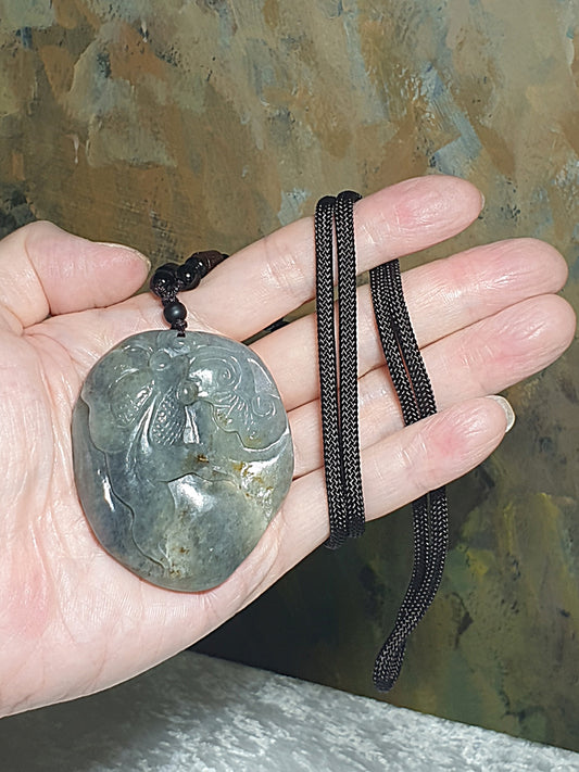 70 grams Hetian Pebble Nephrite Qinghua hand carved Goldfish & Ruyi jade pendant (with certificate) [Natural Crystal] 70克和田玉籽玉青花天然黄沁手工雕刻金鱼如意大吊坠/手把(带证书)