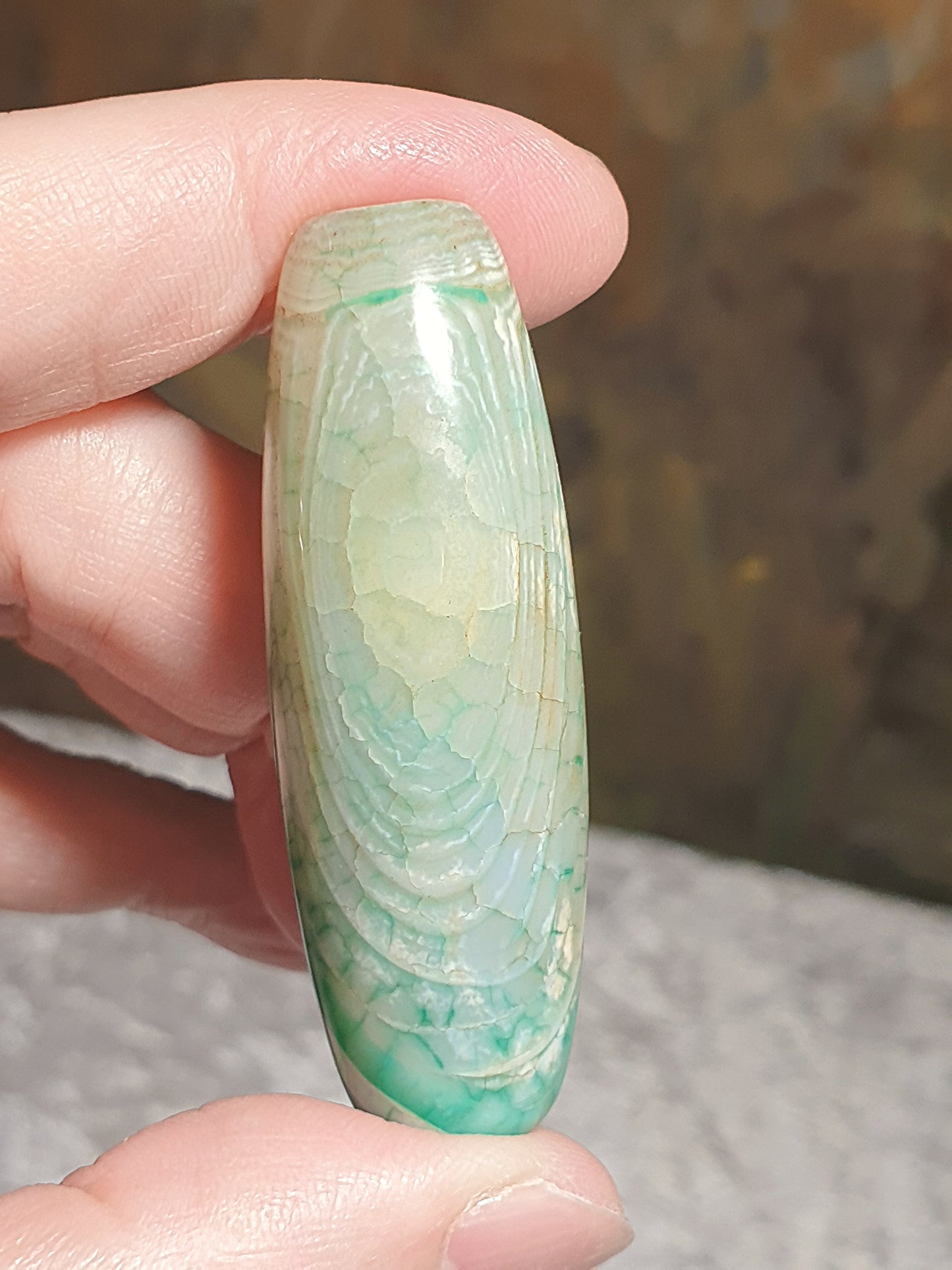 Aged Tibetan Dzi bluish greenish Chalcedony natural pattern natural Eye  (with certificate, free necklace cord) 西藏老蓝绿玉髓天然纹路天眼天珠(带证书送项链绳)