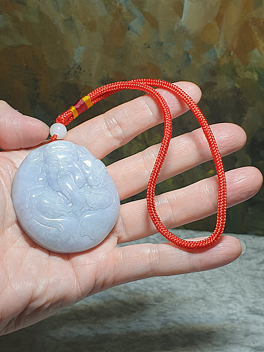 [Reserved C] Thick round edge large size natural untreated Burma Jade (Type A Jadeite) light lavender God of Wealth handheld (with certificate) [Natural Crystal] 厚身圆边大号翡翠淡紫财神手把(带证书)