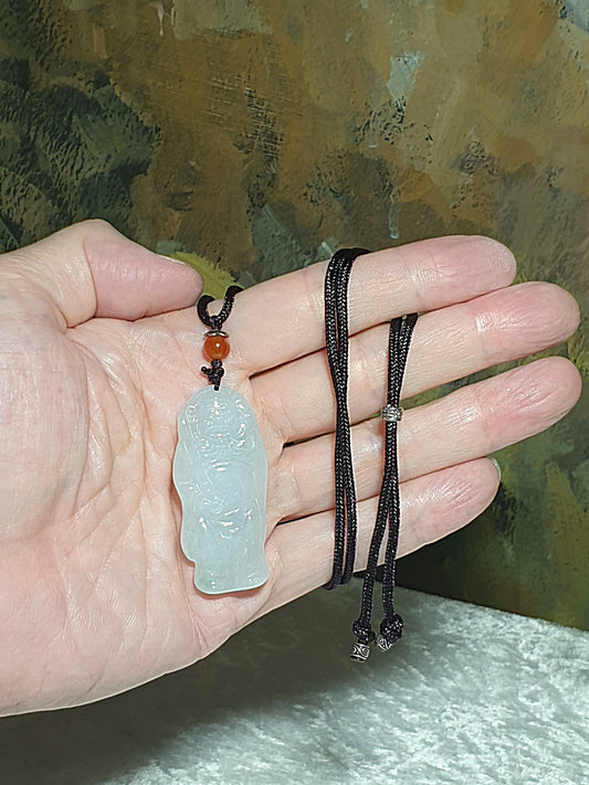 Type A Jadeite light greenish Zhong Kui Jade pendant (with certificate) [Natural Crystal] 翡翠淡绿钟馗吊坠(带证书)