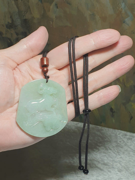 Premium Type A Jadeite light green Goat and Ruyi Jade pendant (with certificate) 翡翠淡绿吉祥如意(羊、如意)吊坠(带证书)