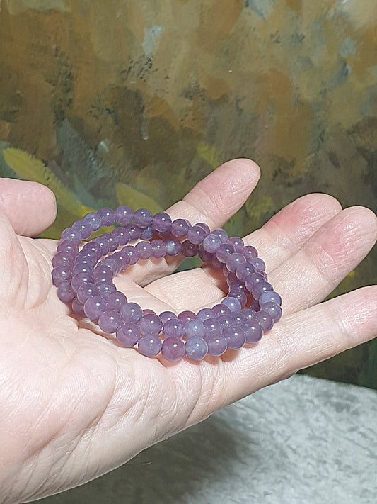 6mm Natural untreated smoky purplish Chalcedony 3-loop bracelet/necklace [Natural Crystal] 6毫米全天然烟紫玉髓三圈手链/项链