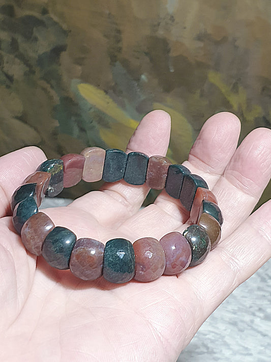 14mm Premium natural untreated faceted old mine Bloodstone bangle like bracelet [Natural Crystal] 14毫米天然无优化琢面血石手排(手镯形手链)