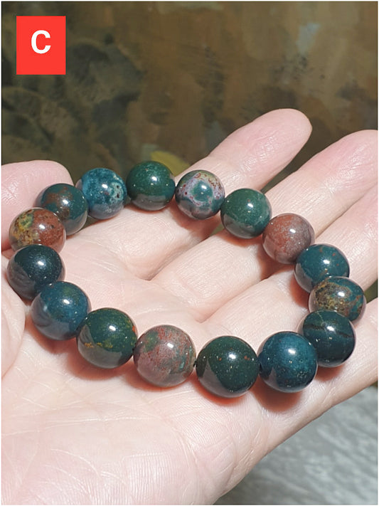 12mm Premium natural untreated Bloodstone bracelet [Natural Crystal] 12毫米天然无优化血石手链