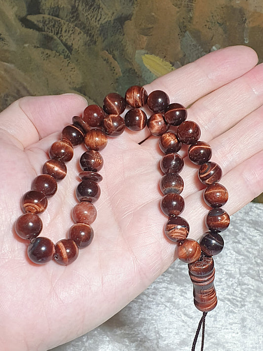 10mm Premium natural untreated (no heat, no dye) Red Tiger Eye 33 beads chanting bracelet [Natural Crystal] 10毫米优质天然无优化红虎眼石33颗念珠串