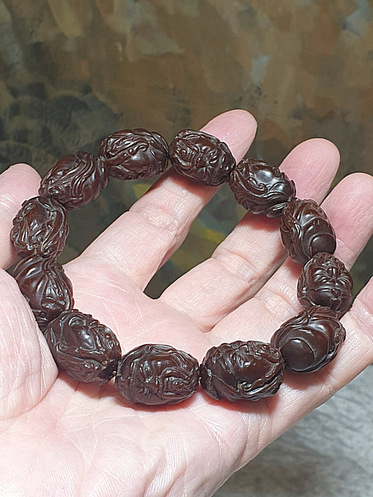 14mm+ Premium 3-Eye Bodhi (zijinshu) high oil content carved Guan Gong bracelet/handheld [Natural unprocessed] 14毫米+ 老料高油招财紫金鼠(三眼菩提)雕刻关公手链/手持