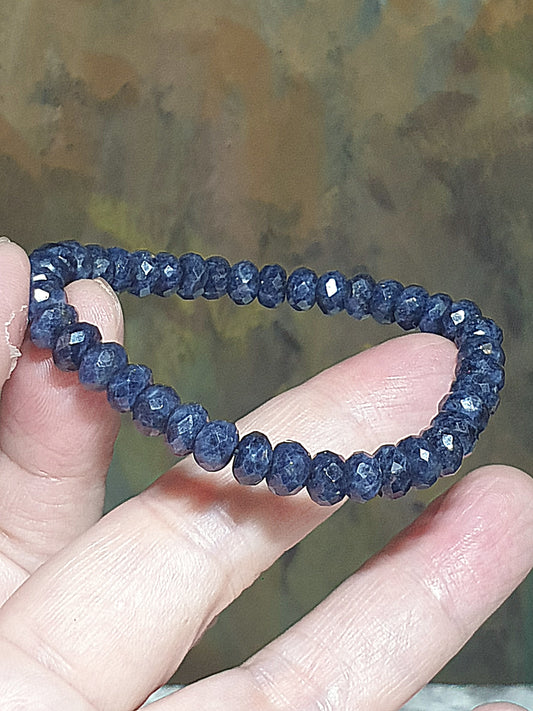 6.5mm Premium faceted raw Sapphire bracelet [Natural Crystal] 6.5毫米优质蓝宝石原石切面手链