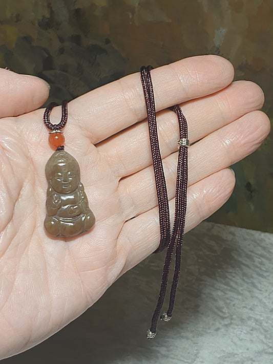 Premium Nephrite caramel brown Buddha (Young Buddha) Jade pendant (with certificate) [Natural Crystal] 和田玉全糖宝宝佛小佛吊坠(带证书)