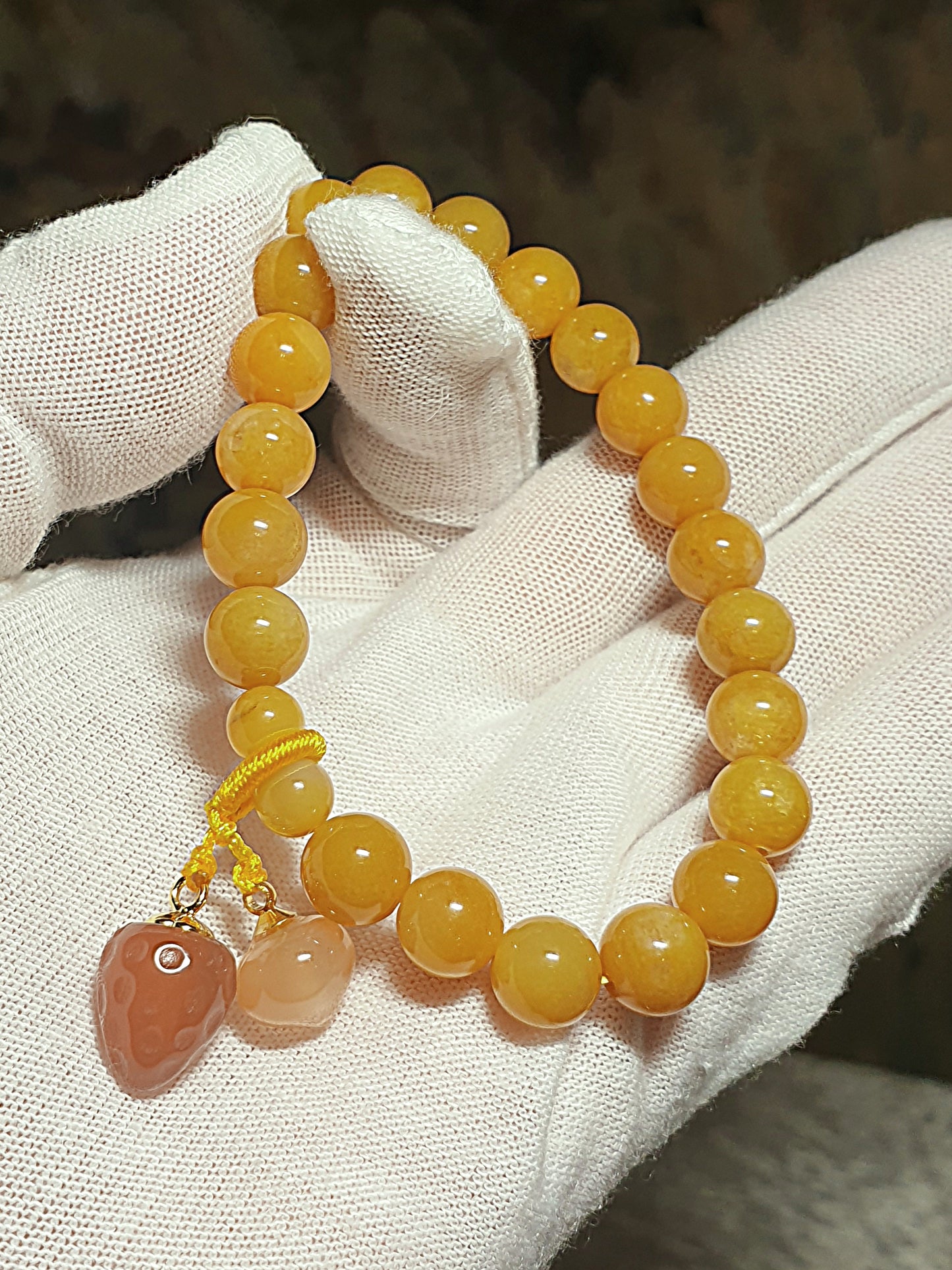 8mm Jinsi Jade with Yanyuan Agate peach & Strawberry bracelet [Natural Crystal] 8毫米金丝玉配盐源玛瑙桃子草莓手链